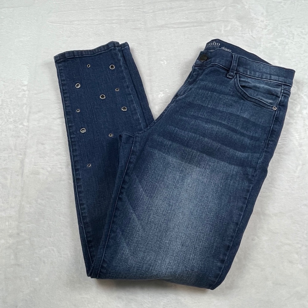 New York & Company Soho Skinny Jeans Blue Grommet Embellished Dark Wash‎ Size 10